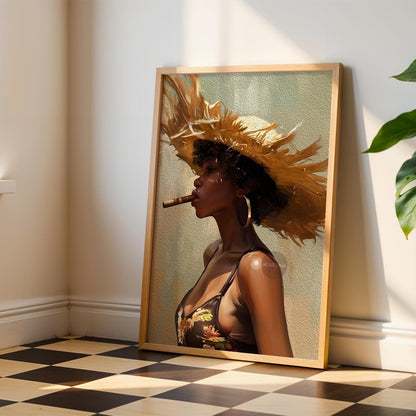 Caribbean Woman Smoking Cigar Canvas