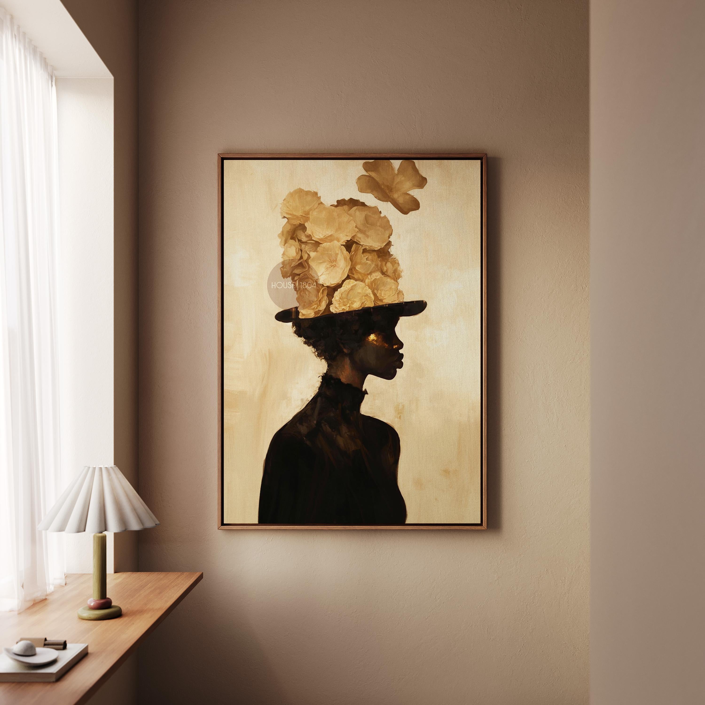 Black Woman Art Print: Gold Accent Abstract, Framed Canvas