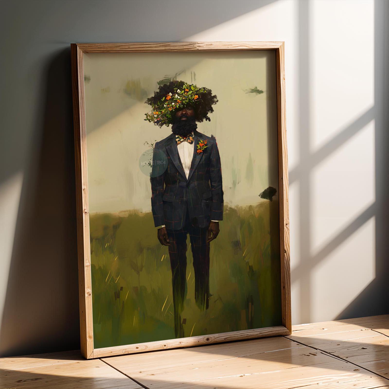 Black Man Flowers Minimalist Print