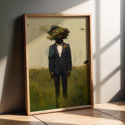 Black Man Flowers Minimalist Print