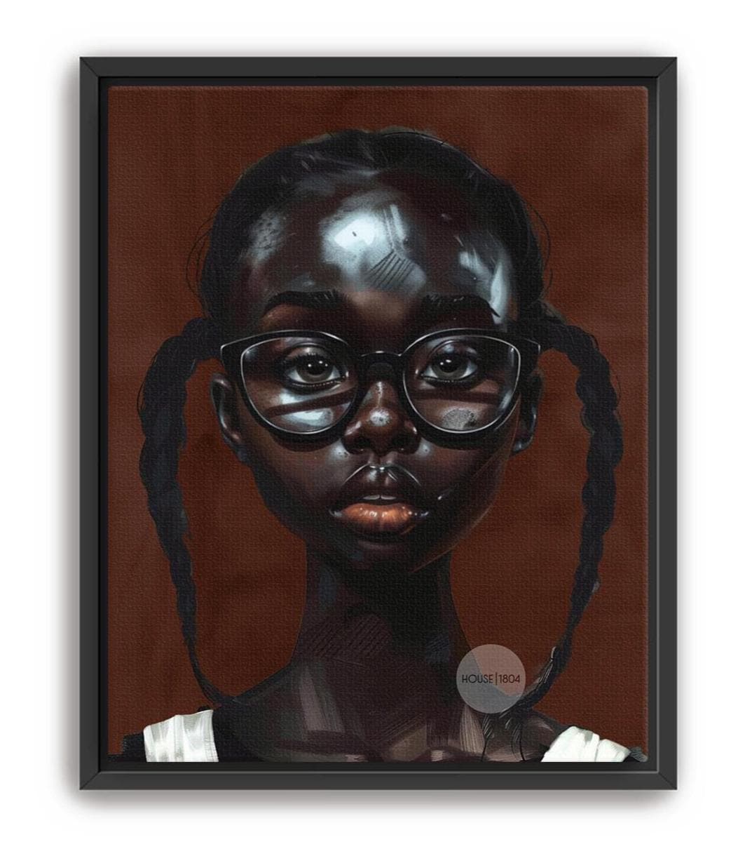 Little Black Girl Wall Art Framed: Afrocentric, African American Children Canvas Print