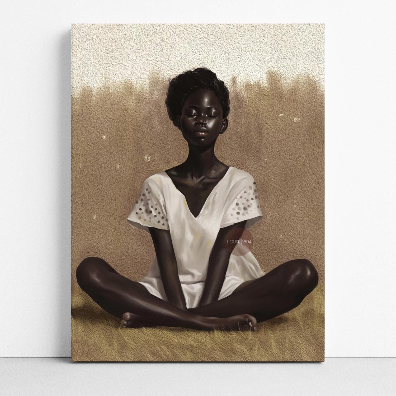 Black Woman Relaxing Wall Art – Afrocentric Canvas, Melanin Decor, Beige Luxury Print