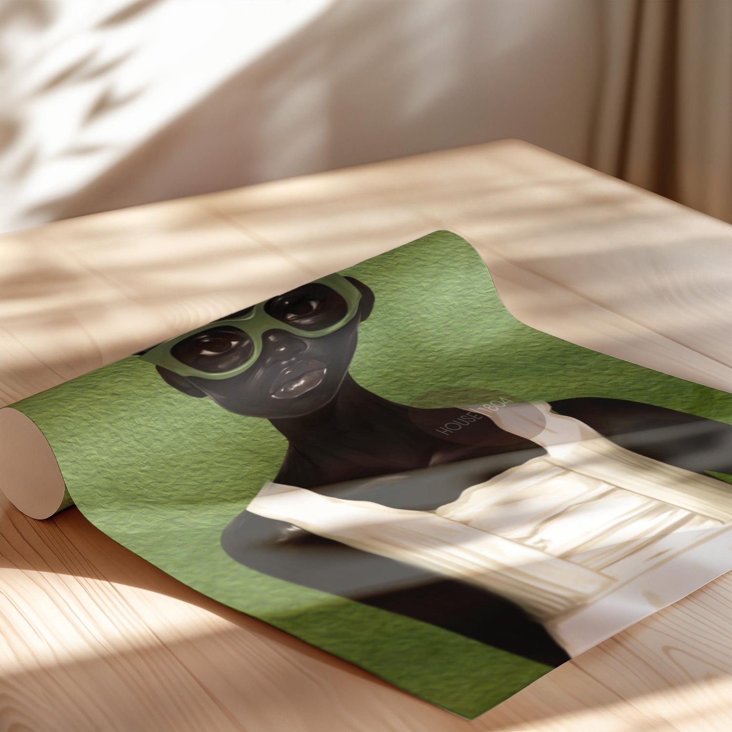 Black Girl Portrait Abstract Art: Green Bohemian Print, Urban Home Canvas