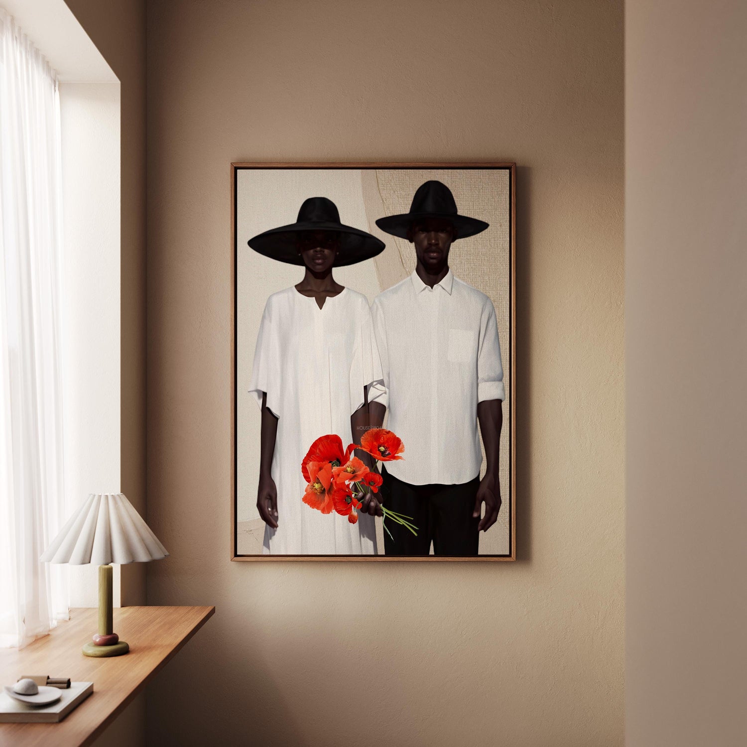Afrocentric Couple Art Print: Black Love, Modern Poppies