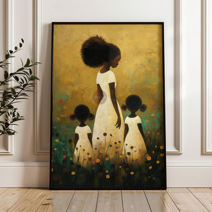 Motherhood Framed Canvas Art, Two daughters
