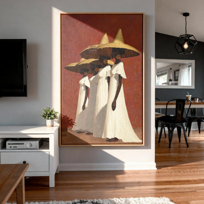 Afrocentric Women Canvas Art, Boho Sister Girl Friends Minimalist Canvas Print
