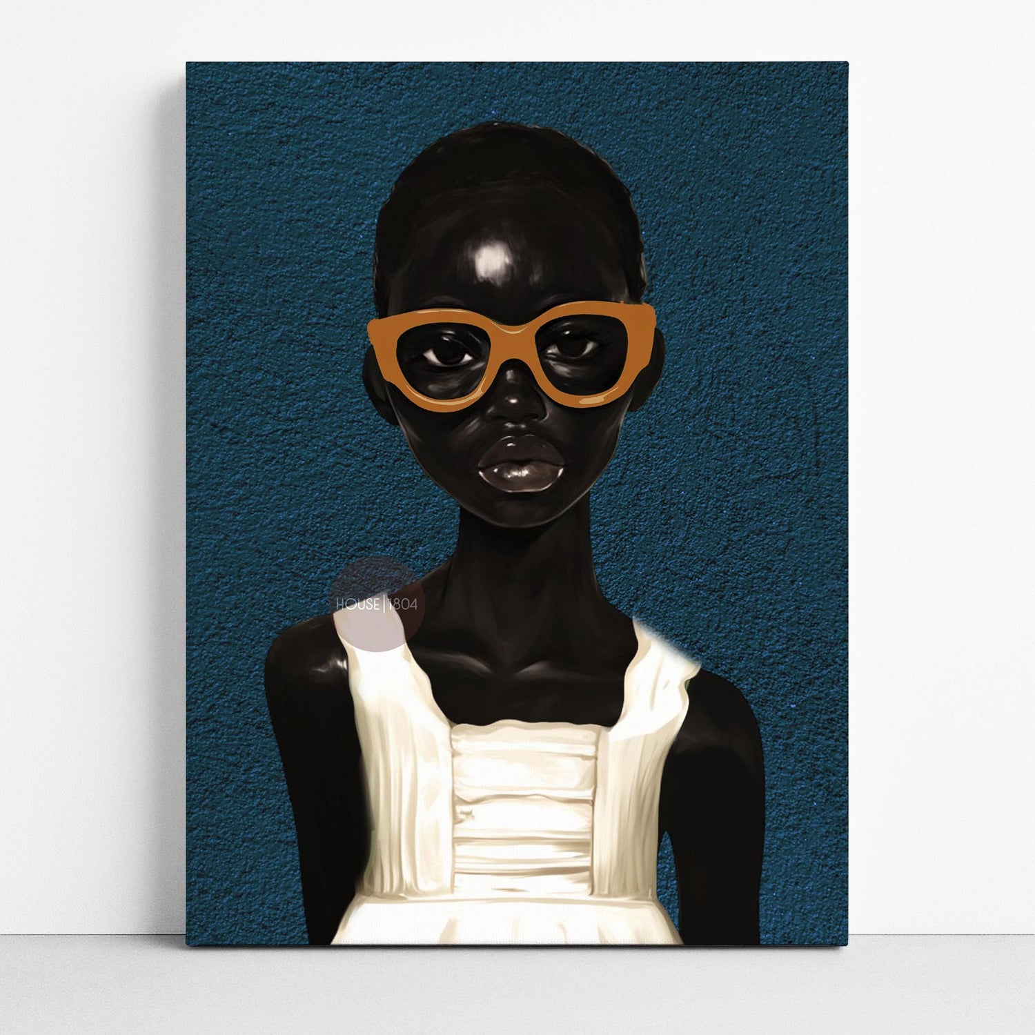 Black Girl Blues Portrait Framed Canvas Art