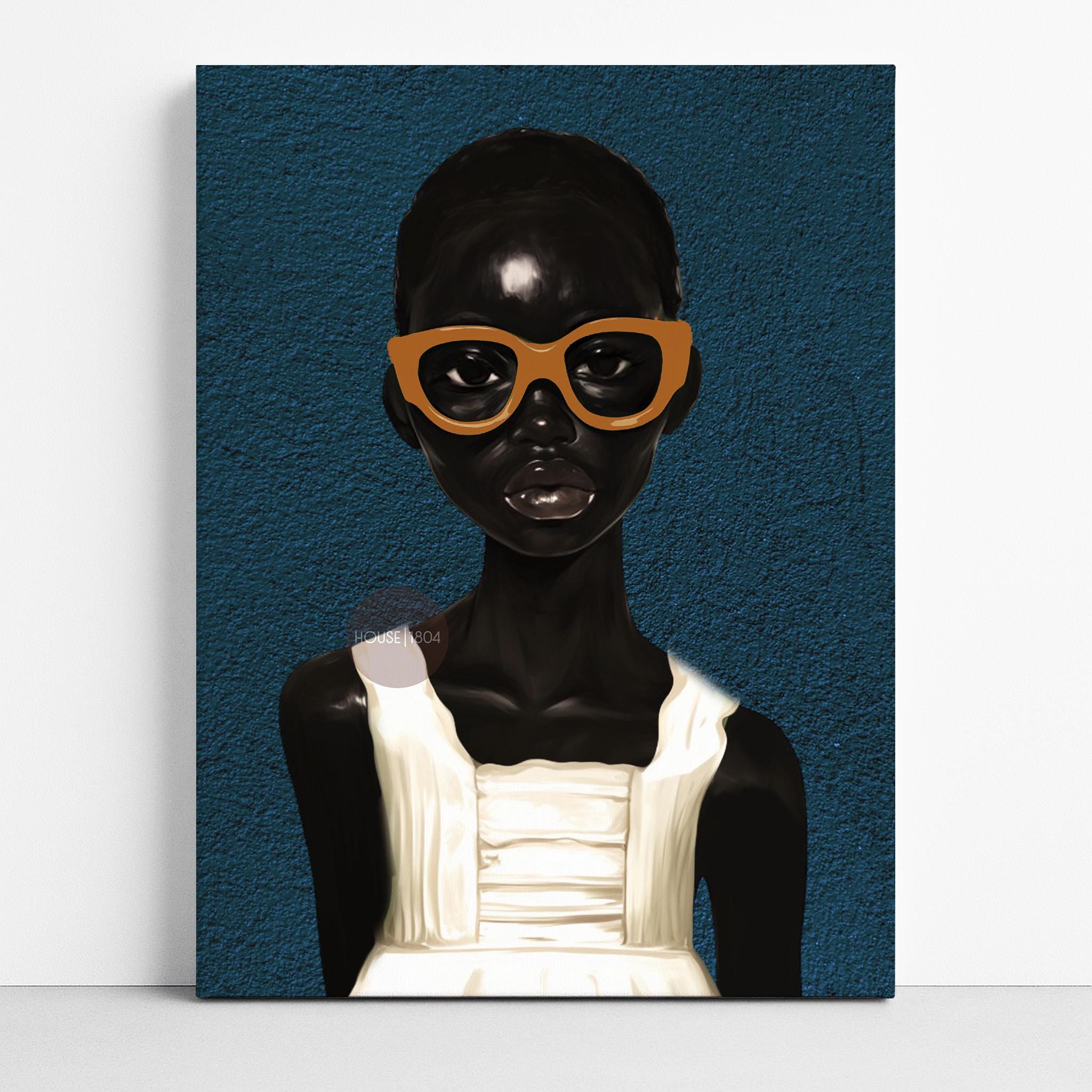 Black Girl Blues Portrait Framed Canvas Art