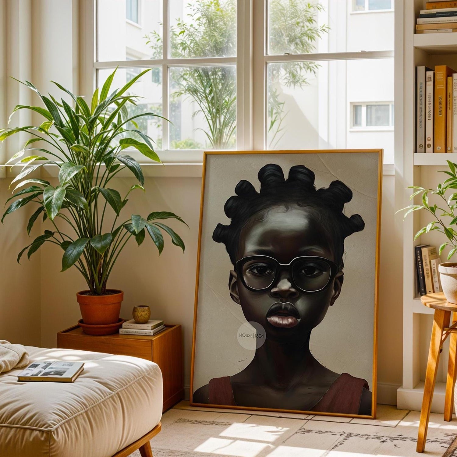 Afrocentric Canvas Art – Black Child Portrait Framed Bold Kids Room Decor