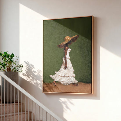 Afrocentric Wall Art, Black Woman Olive Green Boho Portrait Print