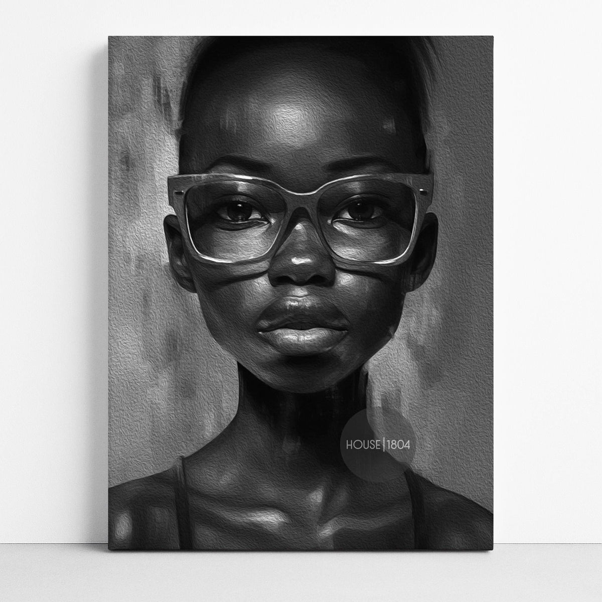 Black Woman Wall Art, Quirky Glasses Canvas Print Black White Art