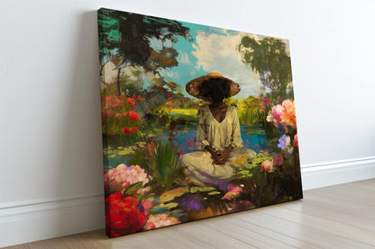 Black Woman Portrait Art: Blue Pink Green Wall Canvas Prints