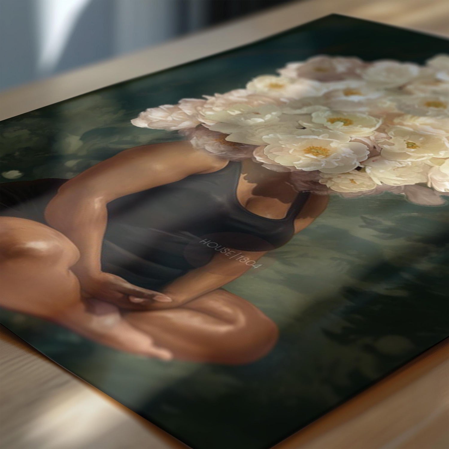 Curvy Black Woman Meditation: Meditative Wall Art Green