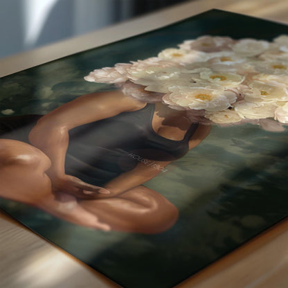 Curvy Black Woman Meditation: Meditative Wall Art Green