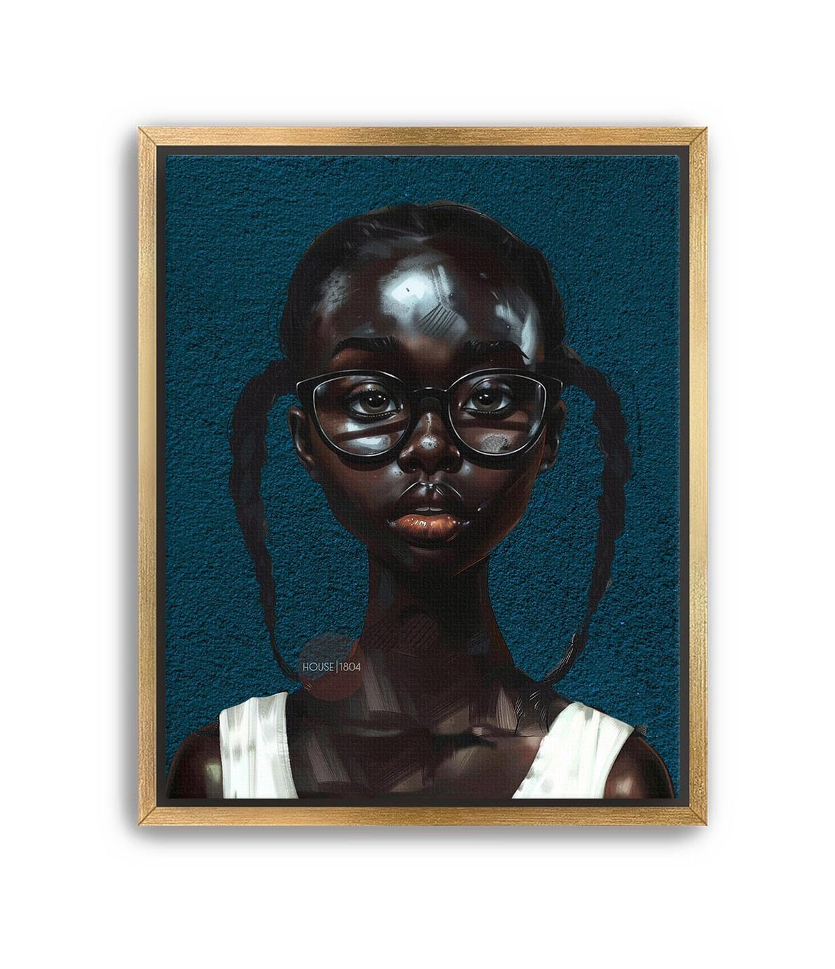 Black Girl Art Print, Little Black Girl Blues Portrait, Pigtails.