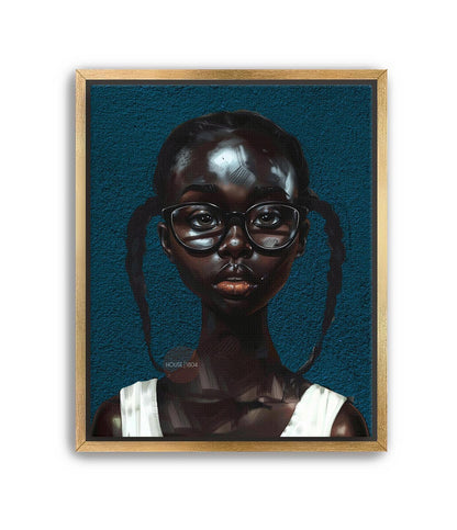 Black Girl Art Print, Little Black Girl Blues Portrait, Pigtails.