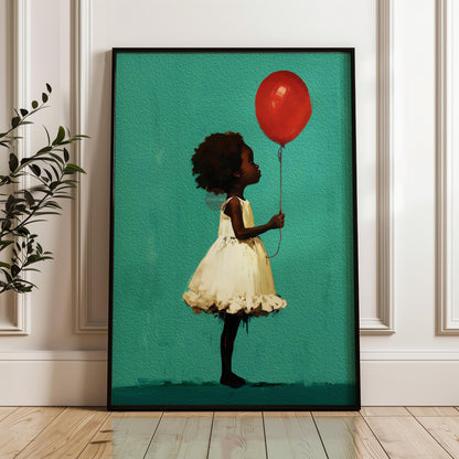 Little Black Girl Art, Joyful Balloon Nursery Canvas Print Framed