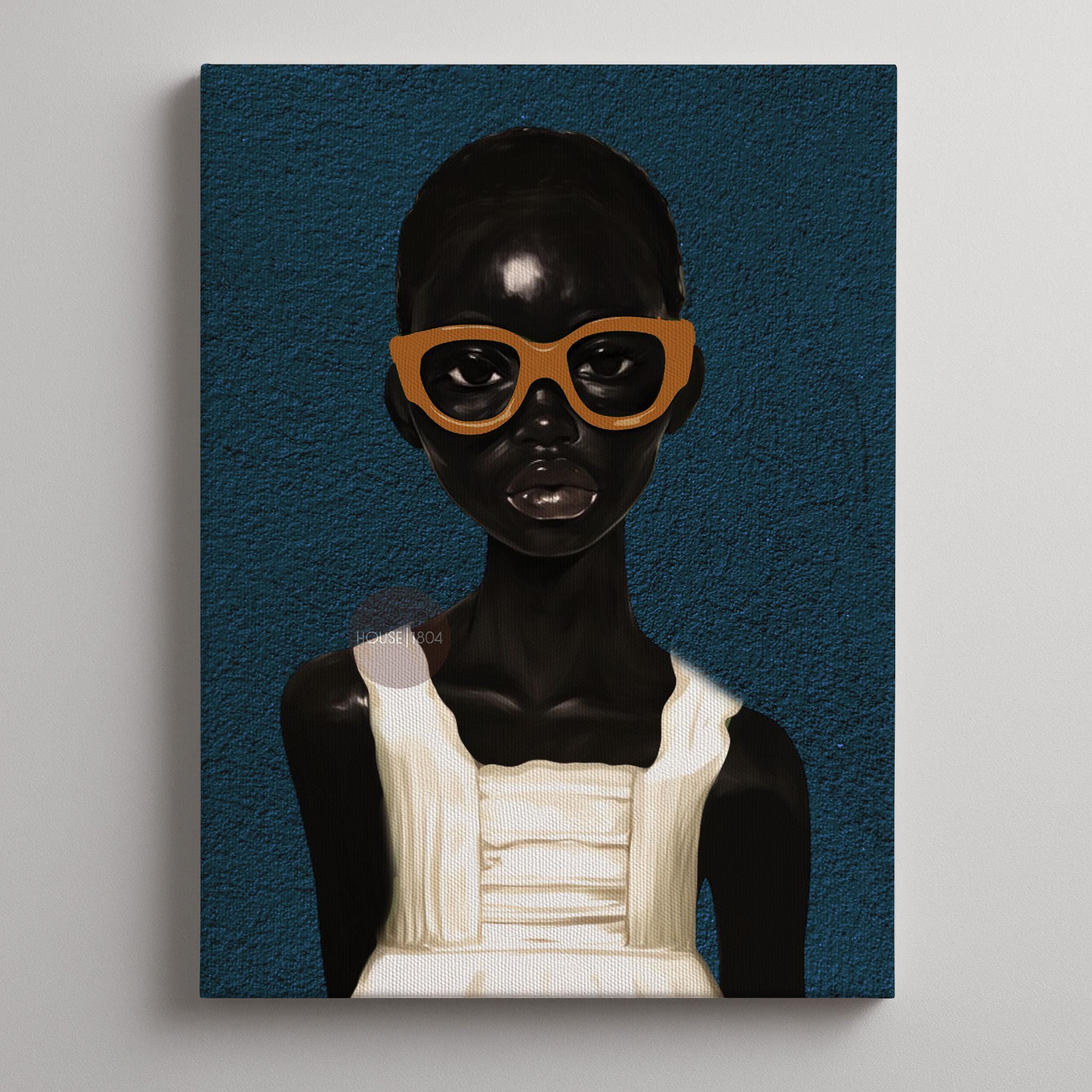 Black Girl Blues Portrait Framed Canvas Art