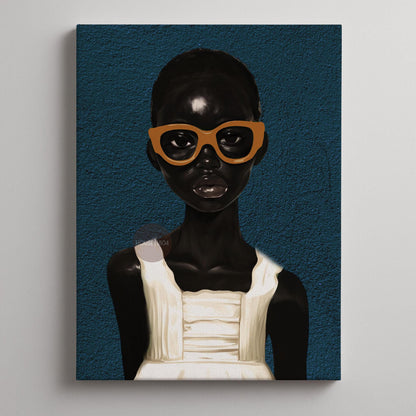 Black Girl Blues Portrait Framed Canvas Art