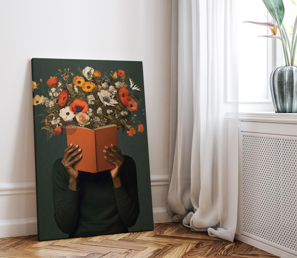 Black Reading Wall Art, African American Book Lover Canvas Print, Framed Unframed Art