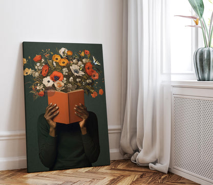 Black Reading Wall Art, African American Book Lover Canvas Print, Framed Unframed Art