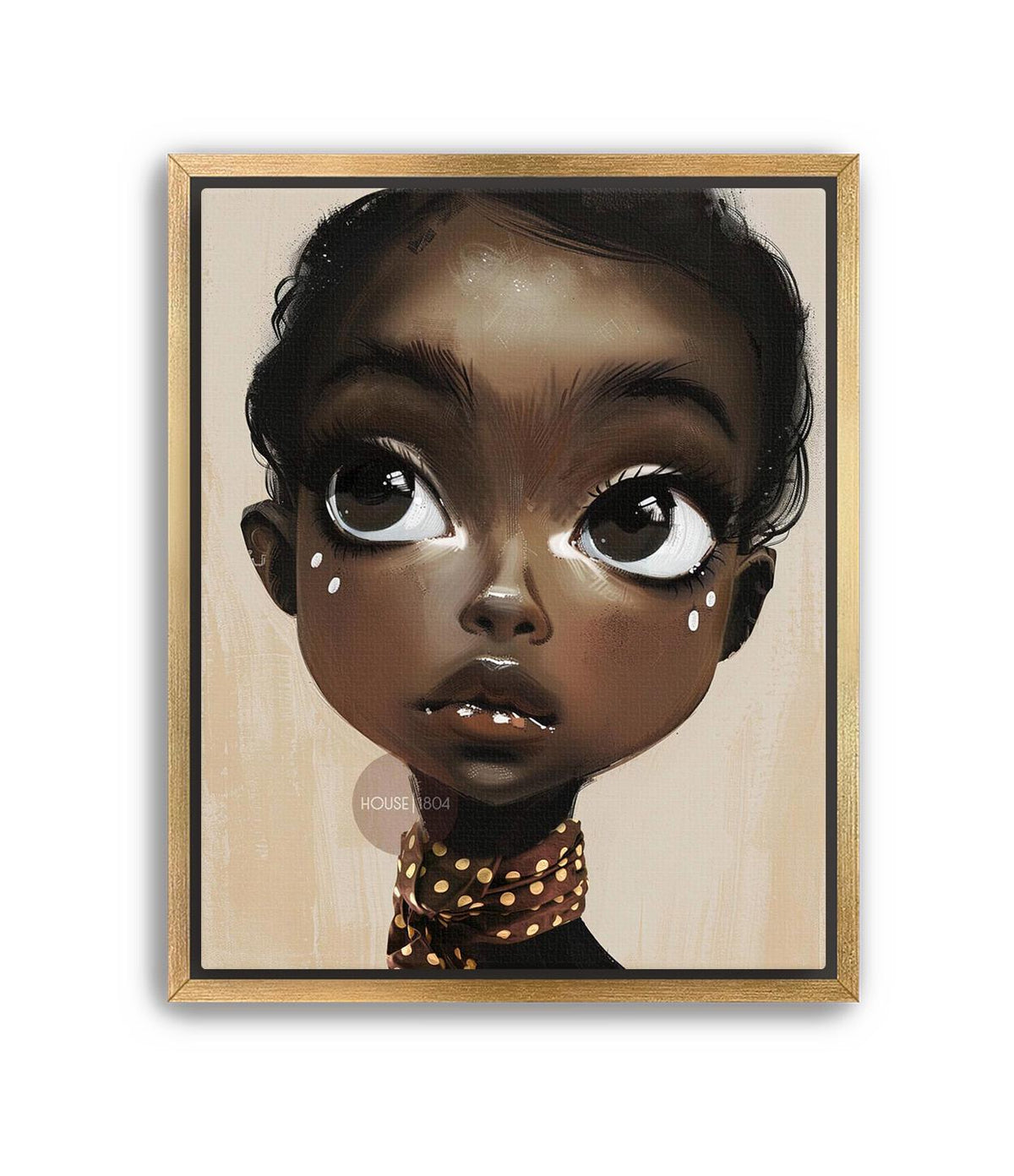 Black Girl Wall Art, Surreal Big Eye Portrait Print, Canvas Framed and Framed