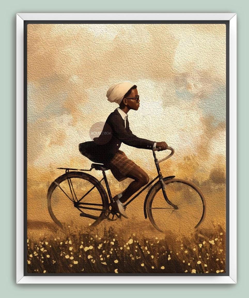 Black Boy Whimsical Framed Canvas Art