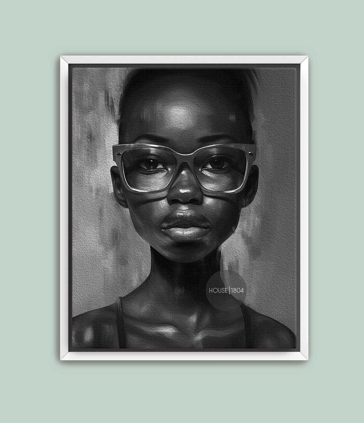 Black Woman Wall Art, Quirky Glasses Canvas Print Black White Art