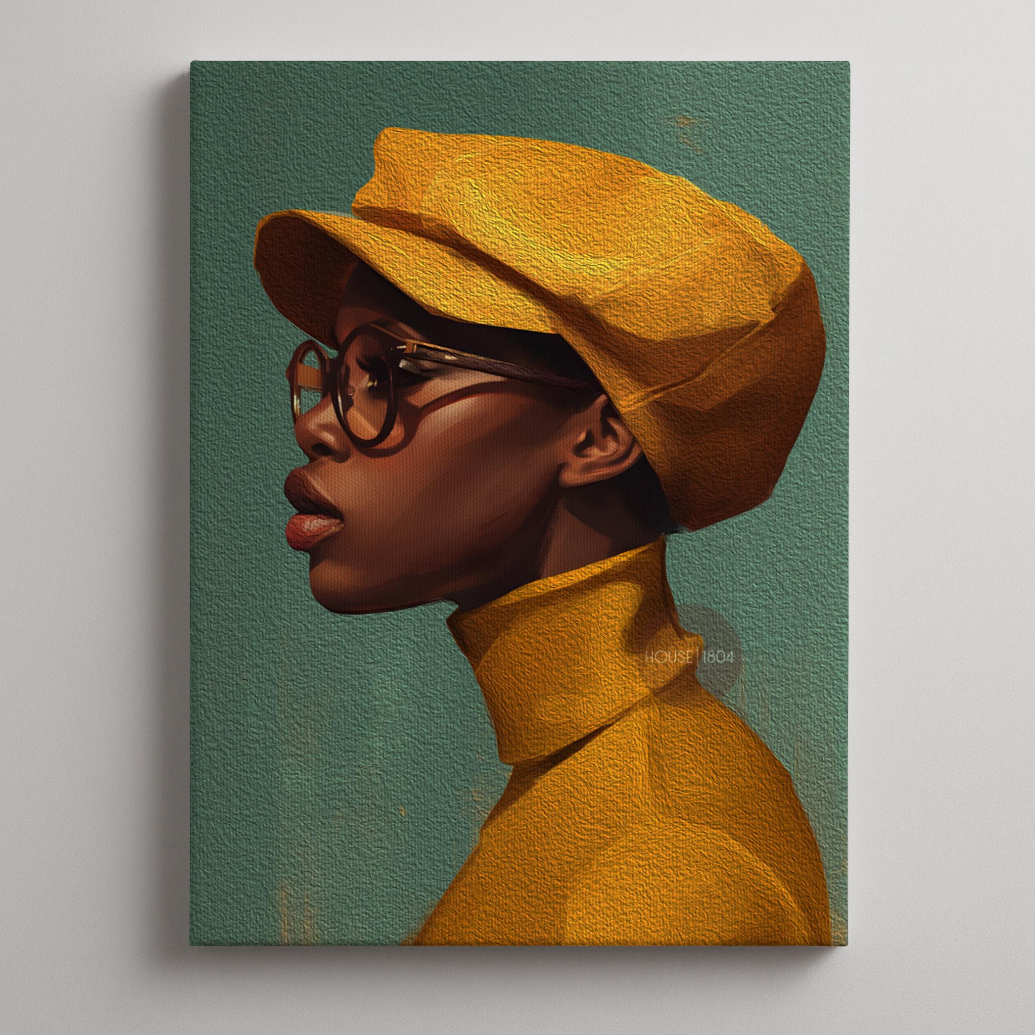 Urban Black Woman Art Print, Bold Yellow &amp; Green, Modern Canvas Wall Decor