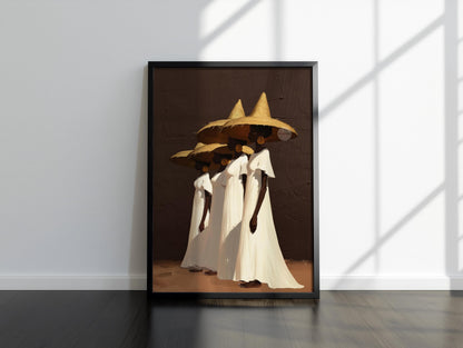 Afrocentric Women Wall Art, Minimalist Brown Canvas Print | Framed or Unframed