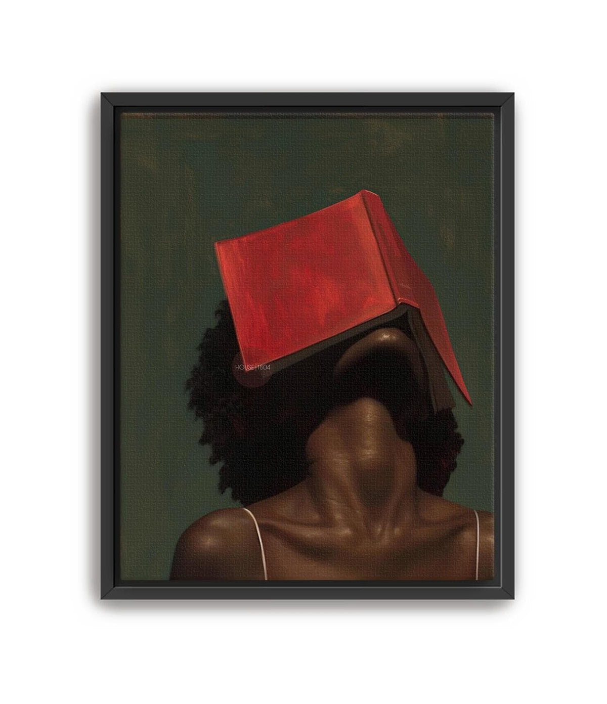 Black Woman Reading Art, Minimalist Green Portrait Canvas Prints!