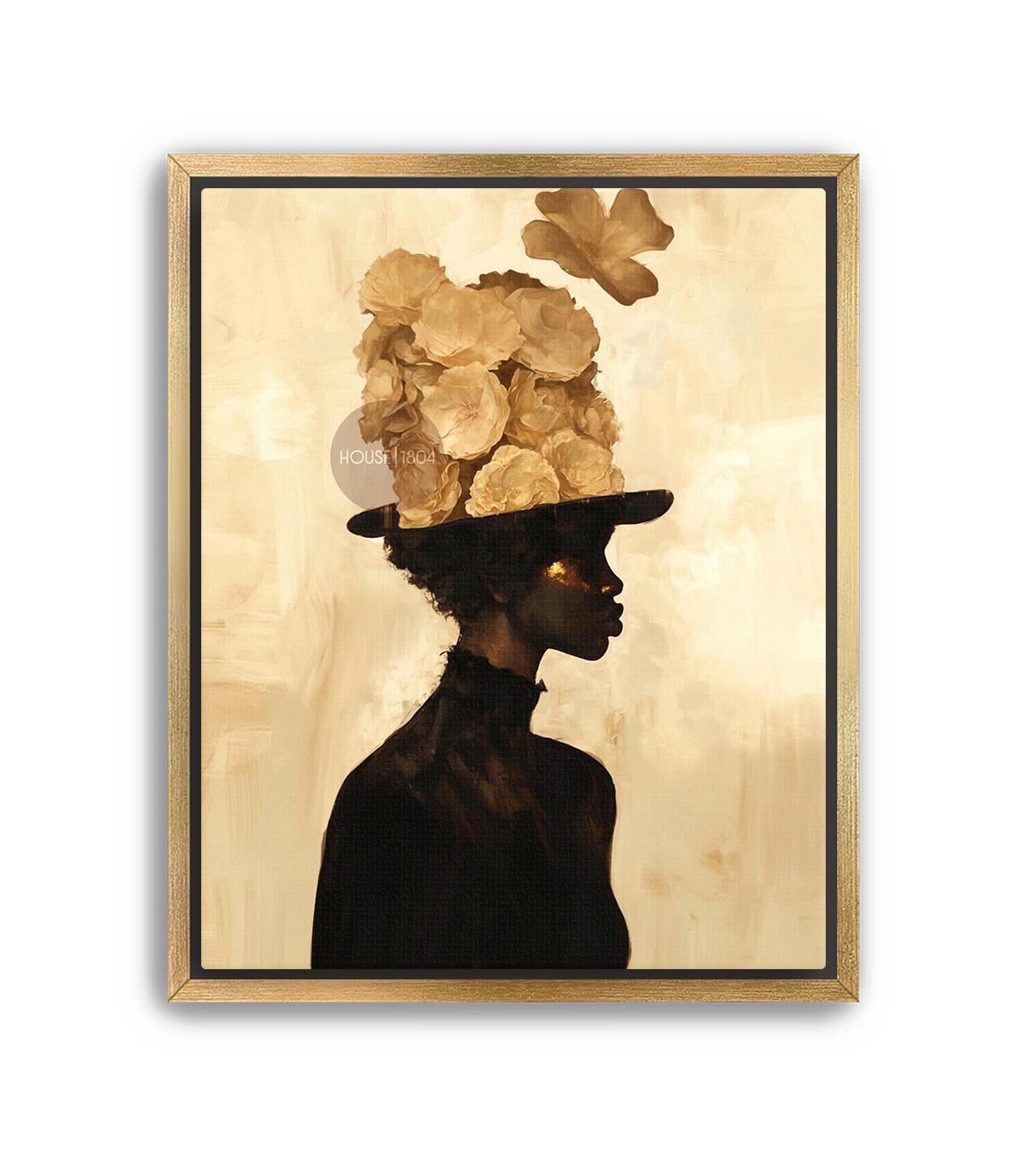 Black Woman Art Print: Gold Accent Abstract, Framed Canvas