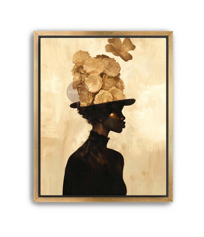 Black Woman Art Print: Gold Accent Abstract, Framed Canvas