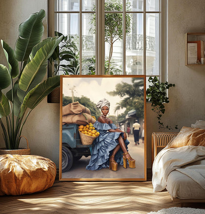 Karabela Art, Black Woman Art Canvas, Bohemian Art, Caribbean Art Prints, Black Country Setting Art, Black Art Framed, Black Woman Artwork