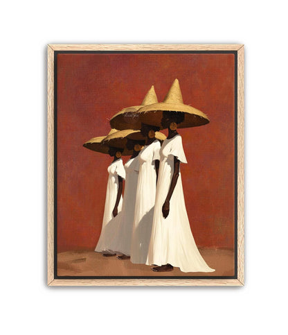 Afrocentric Women Canvas Art, Boho Sister Girl Friends Minimalist Canvas Print