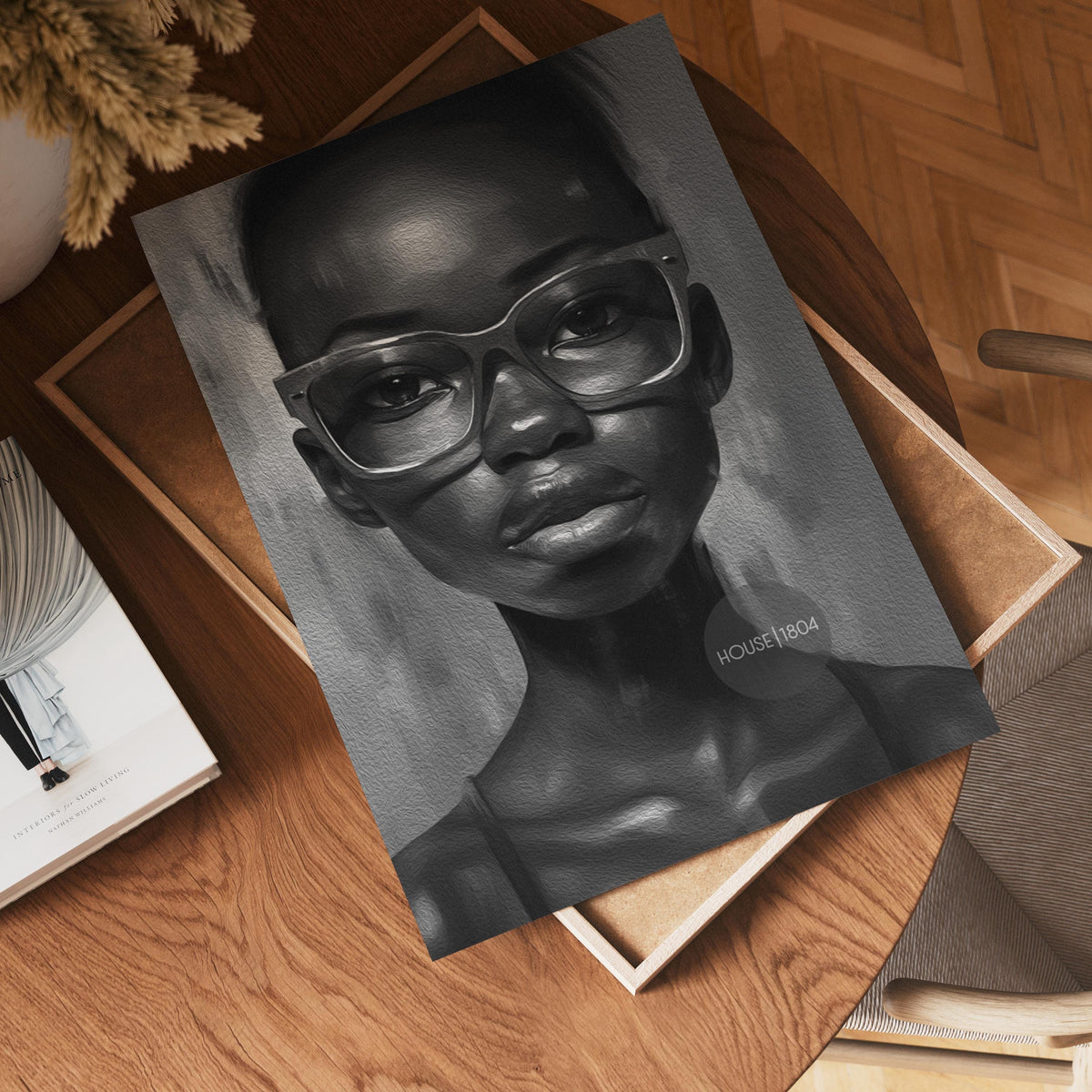 Black Woman Wall Art, Quirky Glasses Canvas Print Black White Art