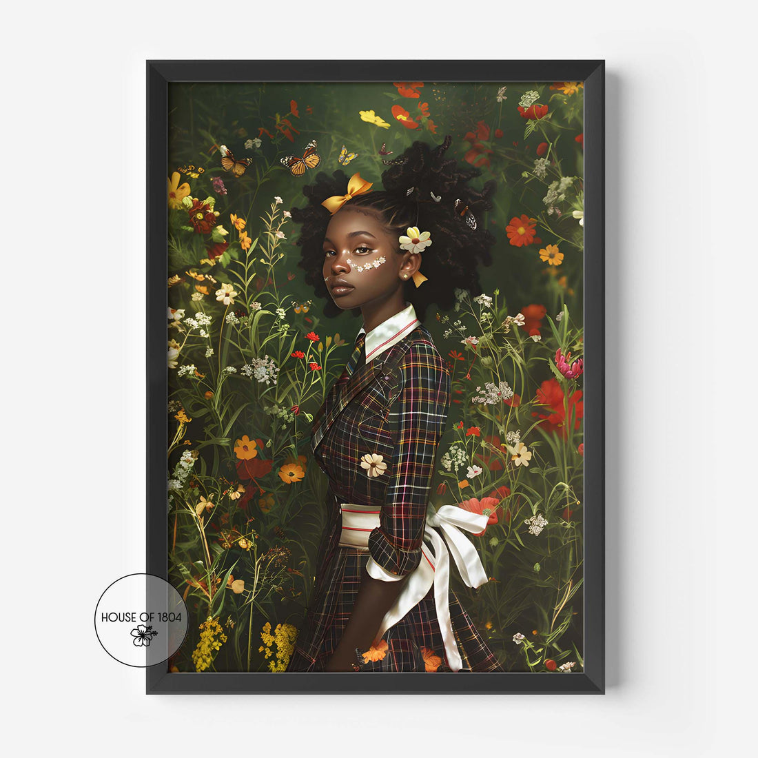 Black Art Print, Futuristic School Girl Art, Black Girl Art Print, Black Boho Floral Art, Haitian Art, Haitian Home Decor, Modern Haitian