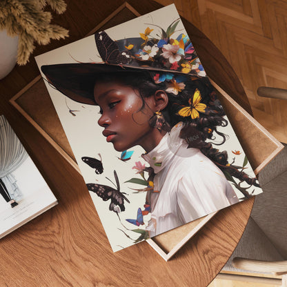 Black Woman Floral Wall Art Print