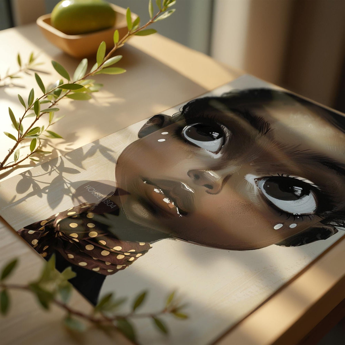Black Girl Wall Art, Surreal Big Eye Portrait Print, Canvas Framed and Framed