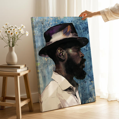 Modern Black Man Blues Framed Wall Art Gift for Him