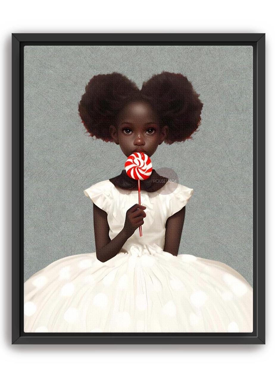 Black Kids Wall Art, Cute Black Girl Nursery Art, Black Toddler Room Art