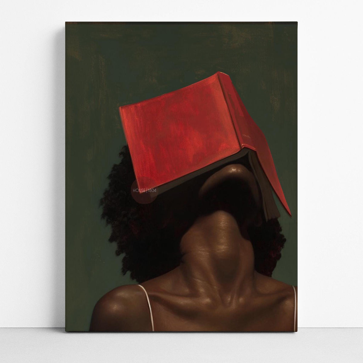 Black Woman Reading Art, Minimalist Green Portrait Canvas Prints!