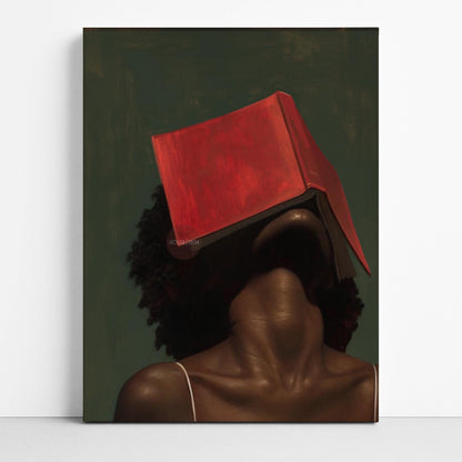 Black Woman Reading Art, Minimalist Green Portrait Canvas Prints!