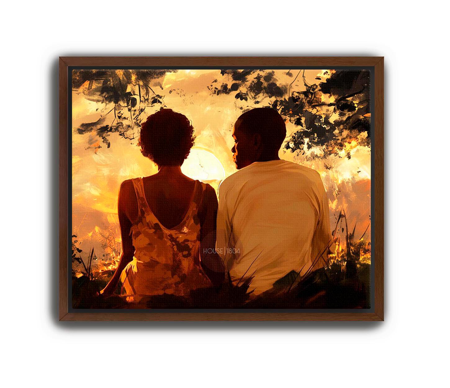Black Love Canvas Art Print, Black Man and Woman, One Year Anniversary Gift