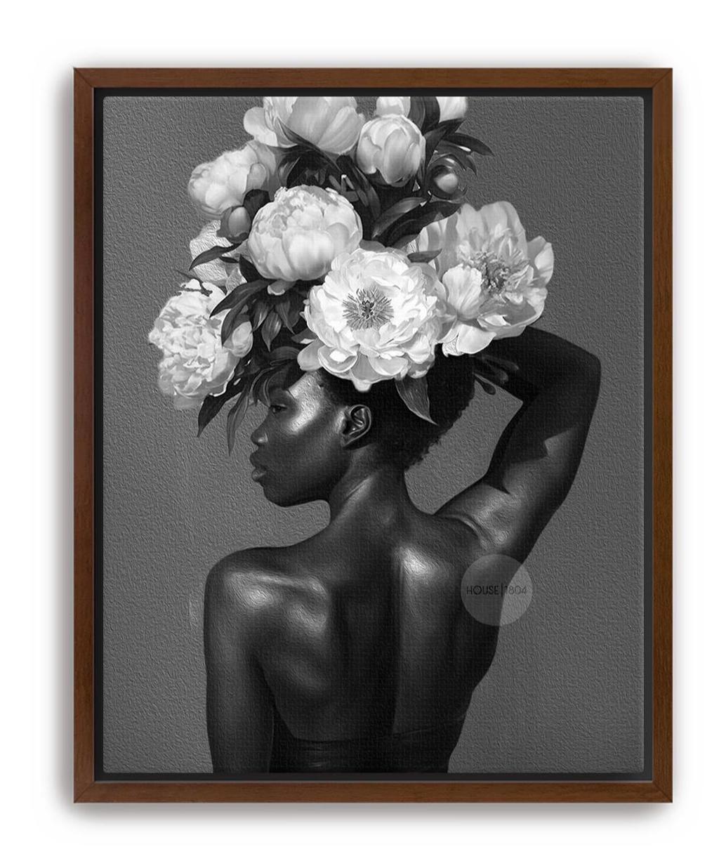 Black and White Black Woman Flower Art Print