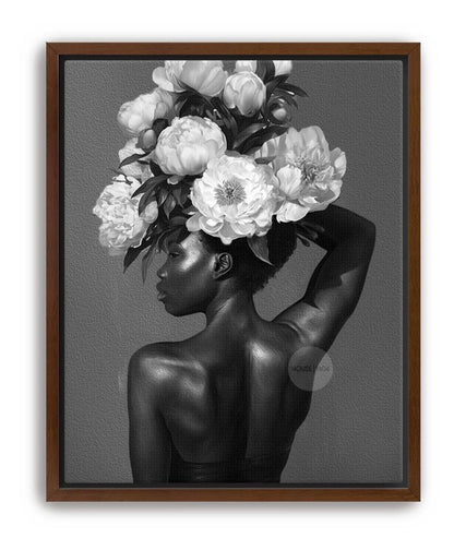 Black and White Black Woman Flower Art Print