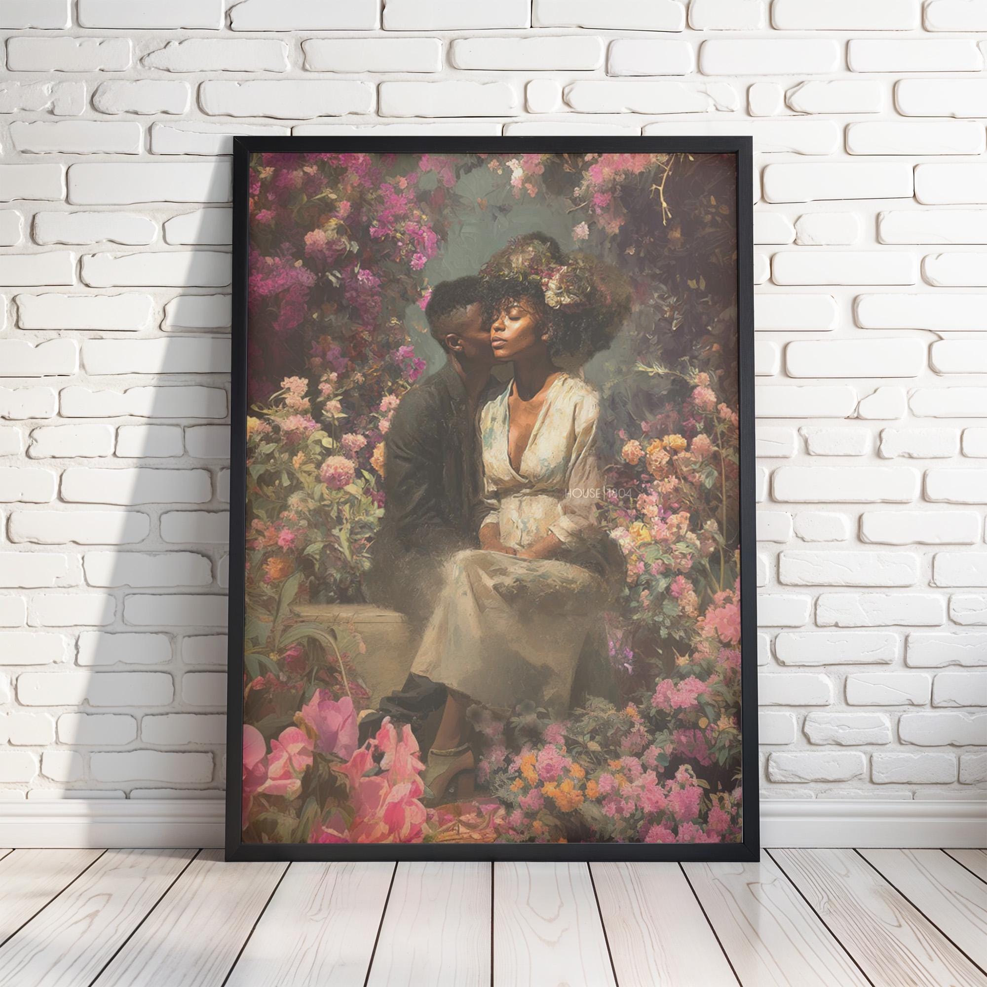 Black Couple Art Print: Vintage African American Love Canvas