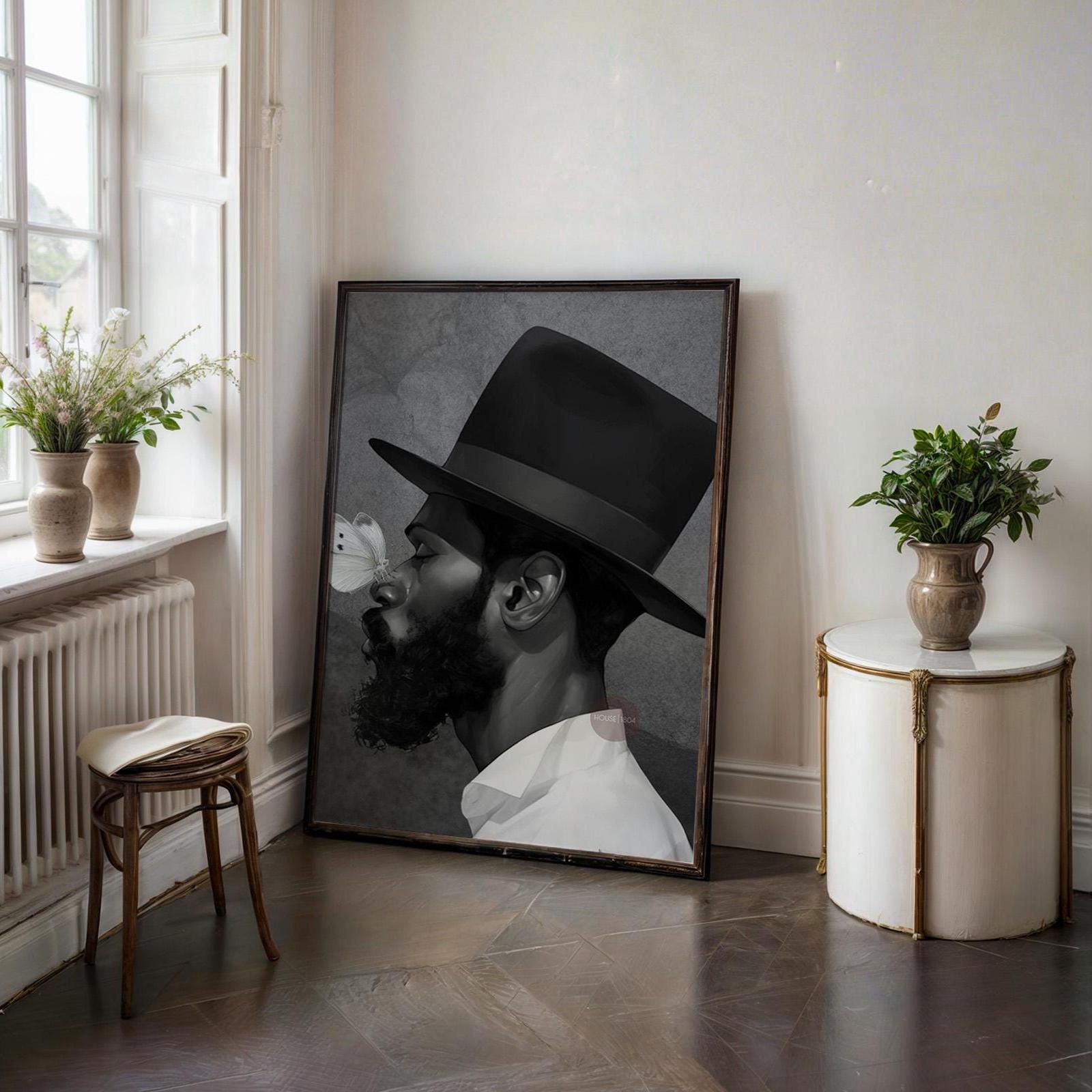 African American Man Portrait Print: Black White Modern Canvas Art
