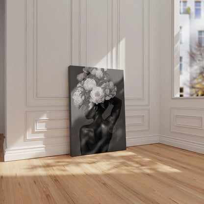 Black and White Black Woman Flower Art Print