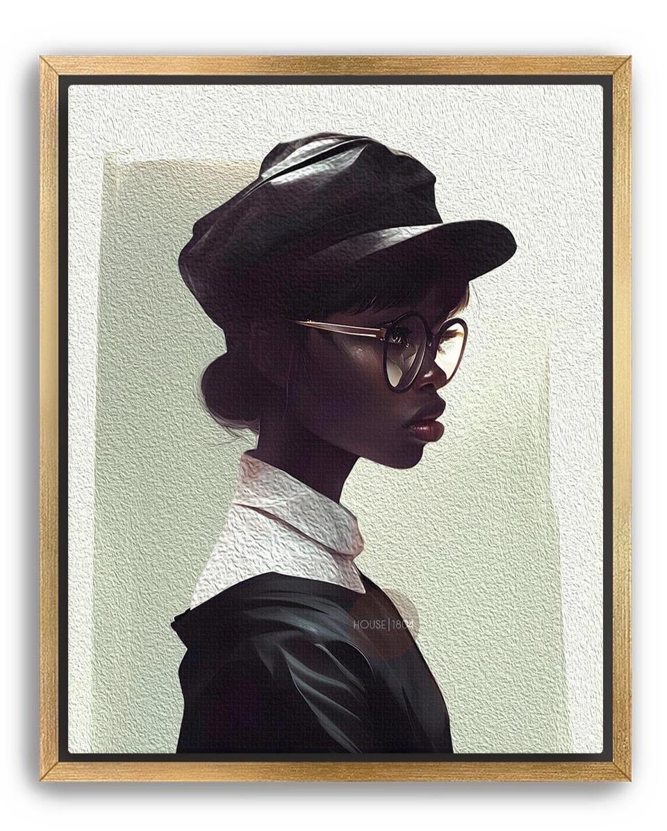 Black Woman Hat Canvas Art, Minimalist